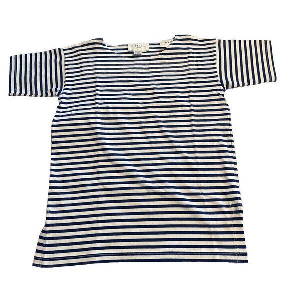 Vittadini Sport NAVY BLUE & WHITE Striped Short Sleeve Thick Cotton Shirt-S  NWT - Picture 1 of 7